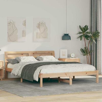 vidaXL Bettrahmen mit Kopfteil Braun 150 x 200 cm Massives Kiefernholz - Braun vidaXL Bettrahmen mit Kopfteil Braun 150 x 200 cm Massives Kiefernholz - Braun