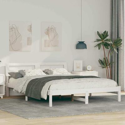 vidaXL Bettrahmen mit Kopfteil Weiß 150 x 200 cm Massives Kiefernholz - Weiß vidaXL Bettrahmen mit Kopfteil Weiß 150 x 200 cm Massives Kiefernholz - Weiß