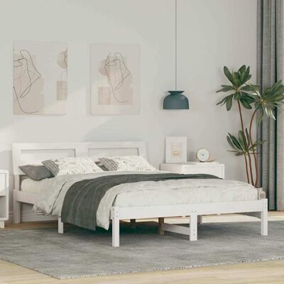 vidaXL Bettrahmen mit Kopfteil Weiß 140 x 190 cm Massives Kiefernholz - Weiß vidaXL Bettrahmen mit Kopfteil Weiß 140 x 190 cm Massives Kiefernholz - Weiß