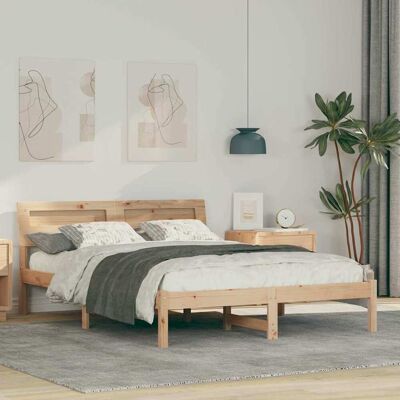 vidaXL Bettrahmen mit Kopfteil Braun 135 x 190 cm Massives Kiefernholz - Braun vidaXL Bettrahmen mit Kopfteil Braun 135 x 190 cm Massives Kiefernholz - Braun
