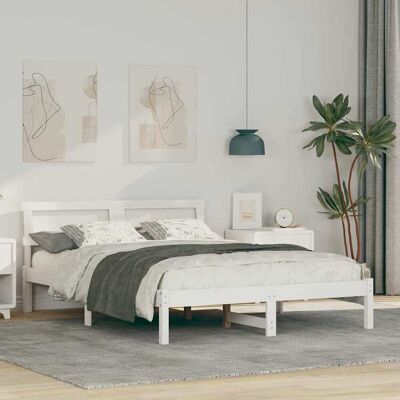 vidaXL Bettrahmen mit Kopfteil Weiß 135 x 190 cm Massives Kiefernholz - Weiß vidaXL Bettrahmen mit Kopfteil Weiß 135 x 190 cm Massives Kiefernholz - Weiß