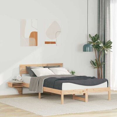 vidaXL Bettrahmen mit Kopfteil Braun 135 x 190 cm Massives Kiefernholz - Braun vidaXL Bettrahmen mit Kopfteil Braun 135 x 190 cm Massives Kiefernholz - Braun