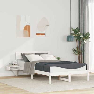 vidaXL Bettrahmen mit Kopfteil Weiß 135 x 190 cm Massives Kiefernholz - Weiß vidaXL Bettrahmen mit Kopfteil Weiß 135 x 190 cm Massives Kiefernholz - Weiß