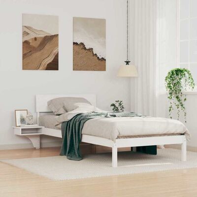 vidaXL Bettrahmen mit Kopfteil Weiß 90 x 190 cm Massives Kiefernholz - Weiß vidaXL Bettrahmen mit Kopfteil Weiß 90 x 190 cm Massives Kiefernholz - Weiß