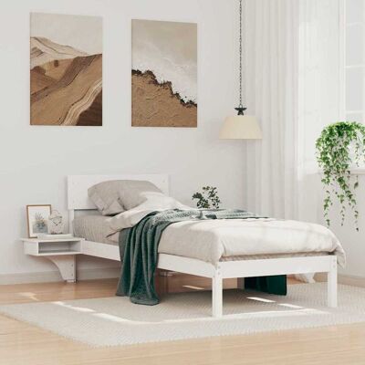 vidaXL Bettrahmen mit Kopfteil Weiß 75 x 190 cm Massives Kiefernholz - Weiß vidaXL Bettrahmen mit Kopfteil Weiß 75 x 190 cm Massives Kiefernholz - Weiß