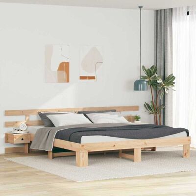 vidaXL Bettrahmen mit Kopfteil Braun 200 x 200 cm Massives Kiefernholz - Beige vidaXL Bettrahmen mit Kopfteil Braun 200 x 200 cm Massives Kiefernholz - Beige