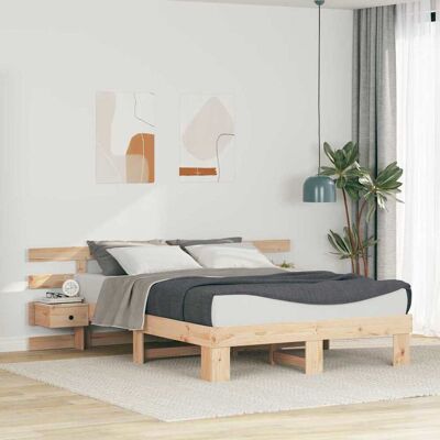 vidaXL Bettrahmen mit Kopfteil Braun 160 x 200 cm Massives Kiefernholz - Beige vidaXL Bettrahmen mit Kopfteil Braun 160 x 200 cm Massives Kiefernholz - Beige