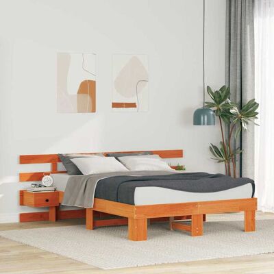 vidaXL Bettrahmen mit Kopfteil Braun 135 x 190 cm Massives Kiefernholz - Braun vidaXL Bettrahmen mit Kopfteil Braun 135 x 190 cm Massives Kiefernholz - Braun