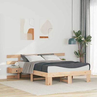 vidaXL Bettrahmen mit Kopfteil Braun 120 x 190 cm Massives Kiefernholz - Beige vidaXL Bettrahmen mit Kopfteil Braun 120 x 190 cm Massives Kiefernholz - Beige