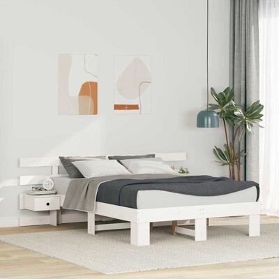 vidaXL Bettrahmen mit Kopfteil Weiß 120 x 190 cm Massives Kiefernholz - Weiß vidaXL Bettrahmen mit Kopfteil Weiß 120 x 190 cm Massives Kiefernholz - Weiß