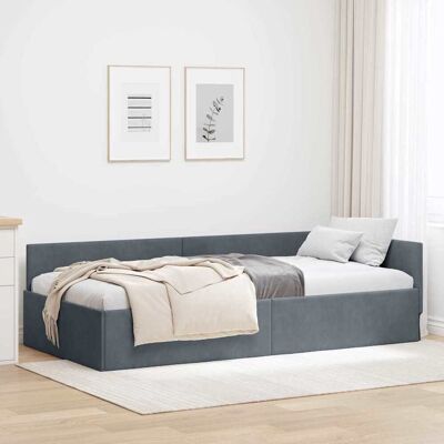 vidaXL Eckbettgestell mit Kopfteil Dunkelgrau 90 cm x 190 cm Samt - Grau vidaXL Eckbettgestell mit Kopfteil Dunkelgrau 90 cm x 190 cm Samt - Grau