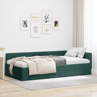 vidaXL Eckbettgestell mit Kopfteil Dunkelgrün 90 cm x 190 cm Samt - Grün vidaXL Eckbettgestell mit Kopfteil Dunkelgrün 90 cm x 190 cm Samt - Grün