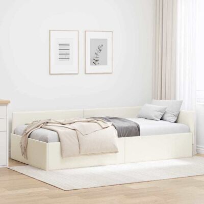 vidaXL Eckbettgestell mit Kopfteil Creme 90 cm x 200 cm Samt - Creme vidaXL Eckbettgestell mit Kopfteil Creme 90 cm x 200 cm Samt - Creme