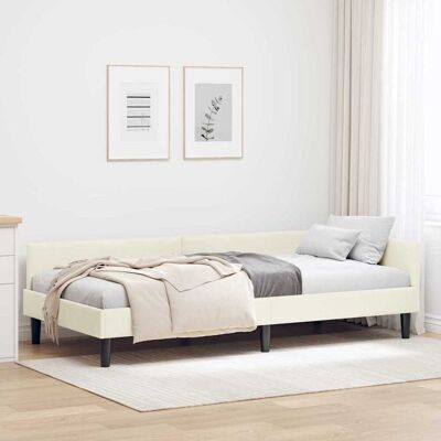 vidaXL Eckbettgestell mit Kopfteil Creme 90 cm x 190 cm Samt - Creme vidaXL Eckbettgestell mit Kopfteil Creme 90 cm x 190 cm Samt - Creme