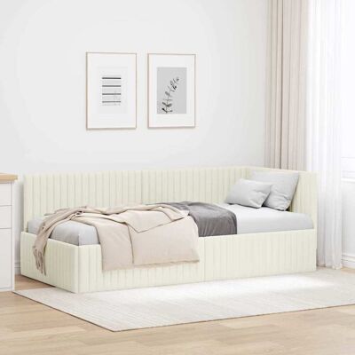 vidaXL Eckbettgestell mit Kopfteil Creme 90 cm x 190 cm Samt - Creme vidaXL Eckbettgestell mit Kopfteil Creme 90 cm x 190 cm Samt - Creme