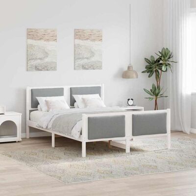 vidaXL Bettrahmen mit Kopfteil Hellgrau 150 x 200 cm Stoff - Weiß vidaXL Bettrahmen mit Kopfteil Hellgrau 150 x 200 cm Stoff - Weiß