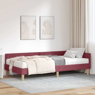 vidaXL Eckbettgestell mit Matratze mit Matratze 2 pcs Grau Stoff - Rot vidaXL Eckbettgestell mit Matratze mit Matratze 2 pcs Grau Stoff - Rot