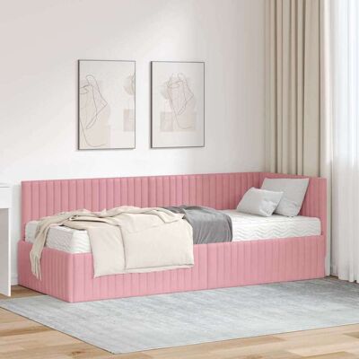 vidaXL Eckbettgestell mit Matratze mit Kopfteil 2 pcs Grau Samt - Rosa vidaXL Eckbettgestell mit Matratze mit Kopfteil 2 pcs Grau Samt - Rosa