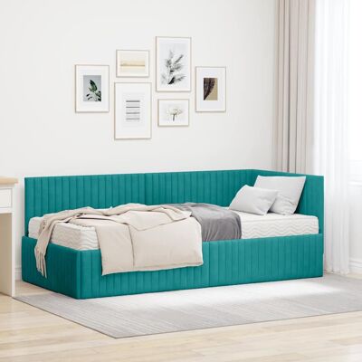 vidaXL Eckbettgestell mit Matratze mit Kopfteil 2 pcs Türkis Samt - Türkis vidaXL Eckbettgestell mit Matratze mit Kopfteil 2 pcs Türkis Samt - Türkis