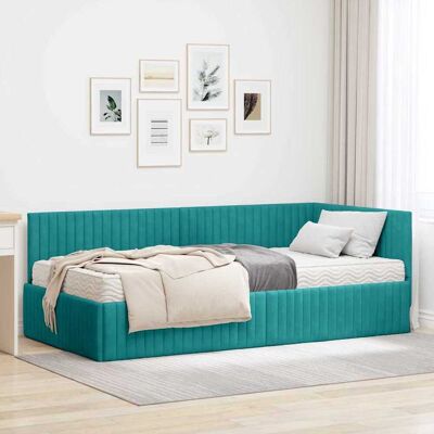 vidaXL Eckbettgestell mit Matratze mit Kopfteil 2 pcs Türkis Samt - Türkis vidaXL Eckbettgestell mit Matratze mit Kopfteil 2 pcs Türkis Samt - Türkis