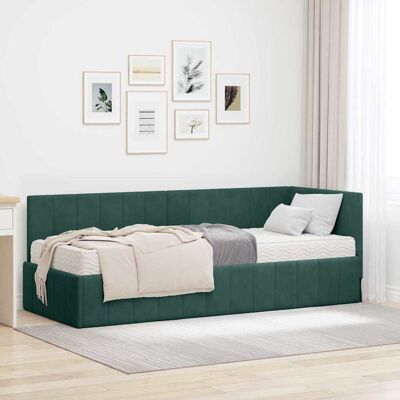 vidaXL Eckbettgestell mit Matratze mit Kopfteil 2 pcs Grün Samt - Grün vidaXL Eckbettgestell mit Matratze mit Kopfteil 2 pcs Grün Samt - Grün
