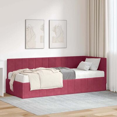 vidaXL Eckbettgestell mit Matratze mit Kopfteil 2 pcs Grün Samt - Rot vidaXL Eckbettgestell mit Matratze mit Kopfteil 2 pcs Grün Samt - Rot