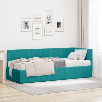 vidaXL Eckbettgestell mit Matratze mit Kopfteil 2 pcs Türkis Samt - Türkis vidaXL Eckbettgestell mit Matratze mit Kopfteil 2 pcs Türkis Samt - Türkis