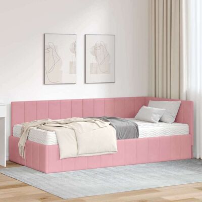 vidaXL Eckbettgestell mit Matratze mit Kopfteil 2 pcs Grau Samt - Rosa vidaXL Eckbettgestell mit Matratze mit Kopfteil 2 pcs Grau Samt - Rosa