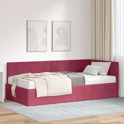 vidaXL Eckbettgestell mit Matratze mit Kopfteil 2 pcs Grün Samt - Rot vidaXL Eckbettgestell mit Matratze mit Kopfteil 2 pcs Grün Samt - Rot