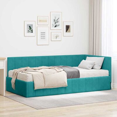 vidaXL Eckbettgestell mit Matratze mit Kopfteil 2 pcs Türkis Samt - Türkis vidaXL Eckbettgestell mit Matratze mit Kopfteil 2 pcs Türkis Samt - Türkis