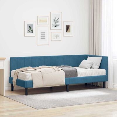 vidaXL Eckbettgestell mit Matratze mit Kopfteil 2 pcs Blau Samt - Blau vidaXL Eckbettgestell mit Matratze mit Kopfteil 2 pcs Blau Samt - Blau