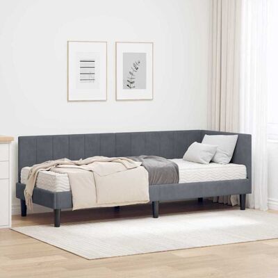 vidaXL Eckbettgestell mit Matratze mit Kopfteil 2 pcs Grau Samt - Grau vidaXL Eckbettgestell mit Matratze mit Kopfteil 2 pcs Grau Samt - Grau