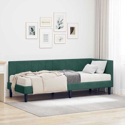 vidaXL Eckbettgestell mit Matratze mit Kopfteil 2 pcs Grün Samt - Grün vidaXL Eckbettgestell mit Matratze mit Kopfteil 2 pcs Grün Samt - Grün