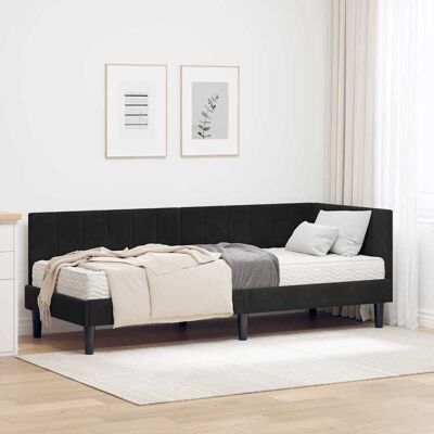 vidaXL Eckbettgestell mit Matratze mit Kopfteil 2 pcs Schwarz Samt - Schwarz vidaXL Eckbettgestell mit Matratze mit Kopfteil 2 pcs Schwarz Samt - Schwarz