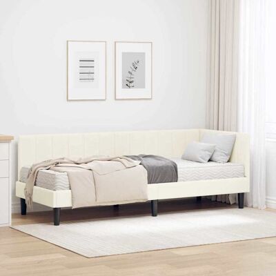 vidaXL Eckbettgestell mit Matratze mit Kopfteil 2 pcs Creme Samt - Creme vidaXL Eckbettgestell mit Matratze mit Kopfteil 2 pcs Creme Samt - Creme