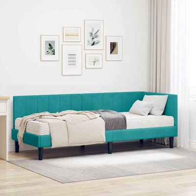 vidaXL Eckbettgestell mit Matratze mit Kopfteil 2 pcs Türkis Samt - Türkis vidaXL Eckbettgestell mit Matratze mit Kopfteil 2 pcs Türkis Samt - Türkis
