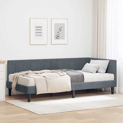 vidaXL Eckbettgestell mit Matratze mit Kopfteil 2 pcs Grau Samt - Grau vidaXL Eckbettgestell mit Matratze mit Kopfteil 2 pcs Grau Samt - Grau