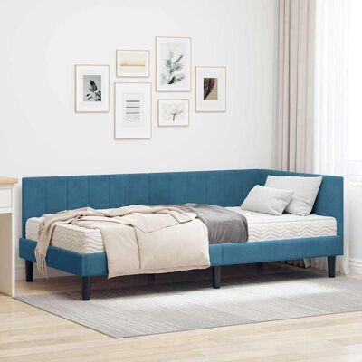 vidaXL Eckbettgestell mit Matratze mit Kopfteil 2 pcs Blau Samt - Blau vidaXL Eckbettgestell mit Matratze mit Kopfteil 2 pcs Blau Samt - Blau