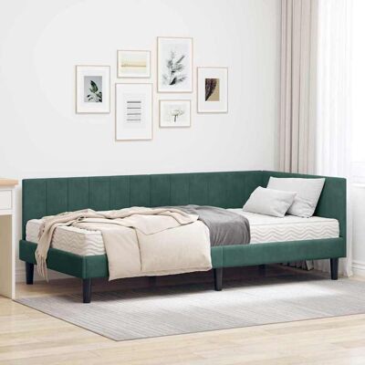 vidaXL Eckbettgestell mit Matratze mit Kopfteil 2 pcs Grün Samt - Grün vidaXL Eckbettgestell mit Matratze mit Kopfteil 2 pcs Grün Samt - Grün