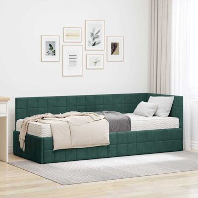 vidaXL Eckbettgestell mit Matratze mit Kopfteil 2 pcs Grün Samt - Grün vidaXL Eckbettgestell mit Matratze mit Kopfteil 2 pcs Grün Samt - Grün
