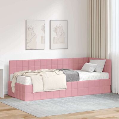 vidaXL Eckbettgestell mit Matratze mit Kopfteil 2 pcs Grau Samt - Rosa vidaXL Eckbettgestell mit Matratze mit Kopfteil 2 pcs Grau Samt - Rosa