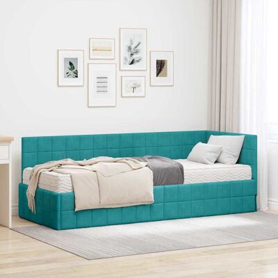 vidaXL Eckbettgestell mit Matratze mit Kopfteil 2 pcs Türkis Samt - Türkis vidaXL Eckbettgestell mit Matratze mit Kopfteil 2 pcs Türkis Samt - Türkis