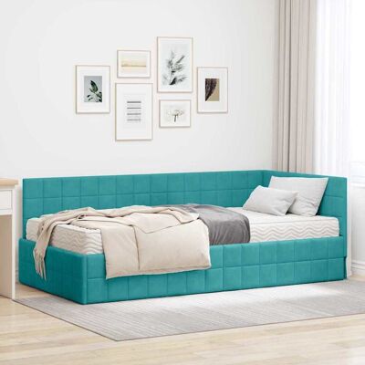 vidaXL Eckbettgestell mit Matratze mit Kopfteil 2 pcs Türkis Samt - Türkis vidaXL Eckbettgestell mit Matratze mit Kopfteil 2 pcs Türkis Samt - Türkis