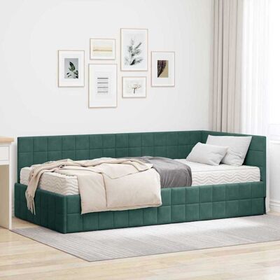 vidaXL Eckbettgestell mit Matratze mit Kopfteil 2 pcs Grün Samt - Grün vidaXL Eckbettgestell mit Matratze mit Kopfteil 2 pcs Grün Samt - Grün