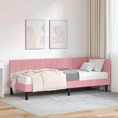 vidaXL Eckbettgestell mit Matratze mit Kopfteil 2 pcs Grau Samt - Rosa vidaXL Eckbettgestell mit Matratze mit Kopfteil 2 pcs Grau Samt - Rosa