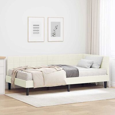 vidaXL Eckbettgestell mit Matratze mit Kopfteil Creme 90 x 190 cm Samt - Creme vidaXL Eckbettgestell mit Matratze mit Kopfteil Creme 90 x 190 cm Samt - Creme
