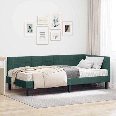 vidaXL Eckbettgestell mit Matratze mit Kopfteil 2 pcs Grün Samt - Grün vidaXL Eckbettgestell mit Matratze mit Kopfteil 2 pcs Grün Samt - Grün