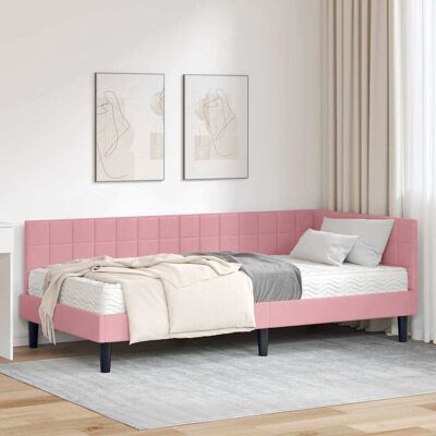 vidaXL Eckbettgestell mit Matratze mit Kopfteil 2 pcs Grau Samt - Rosa vidaXL Eckbettgestell mit Matratze mit Kopfteil 2 pcs Grau Samt - Rosa