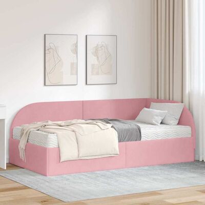 vidaXL Eckbettgestell mit Matratze mit Kopfteil 2 pcs Grau Samt - Rosa vidaXL Eckbettgestell mit Matratze mit Kopfteil 2 pcs Grau Samt - Rosa