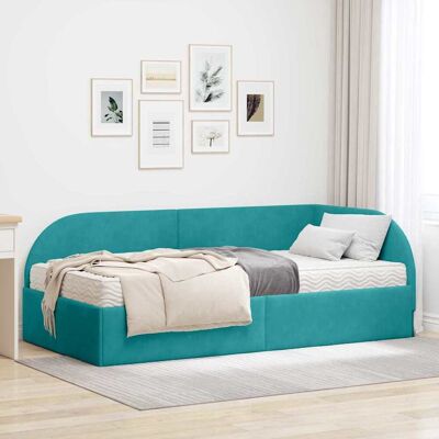 vidaXL Eckbettgestell mit Matratze mit Kopfteil 2 pcs Türkis Samt - Türkis vidaXL Eckbettgestell mit Matratze mit Kopfteil 2 pcs Türkis Samt - Türkis